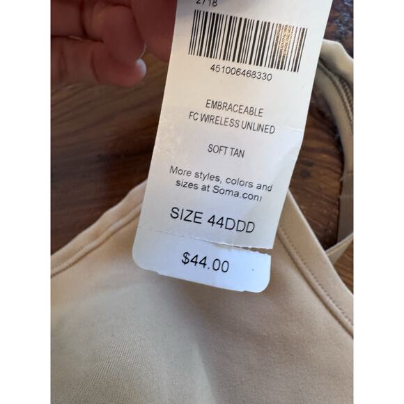 Soma EMBRACEABLE Wireless Unlined Full Coverage Bra 44DDD Soft Tan NWT - Picture 9 of 12